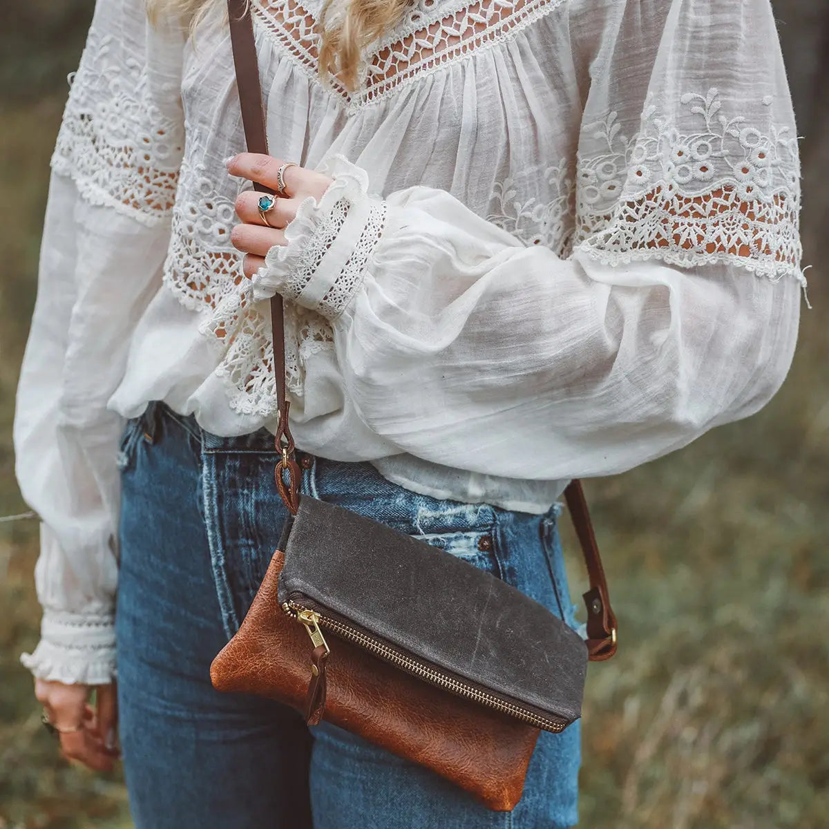 Waxed Canvas Crossbody - Oak Brown